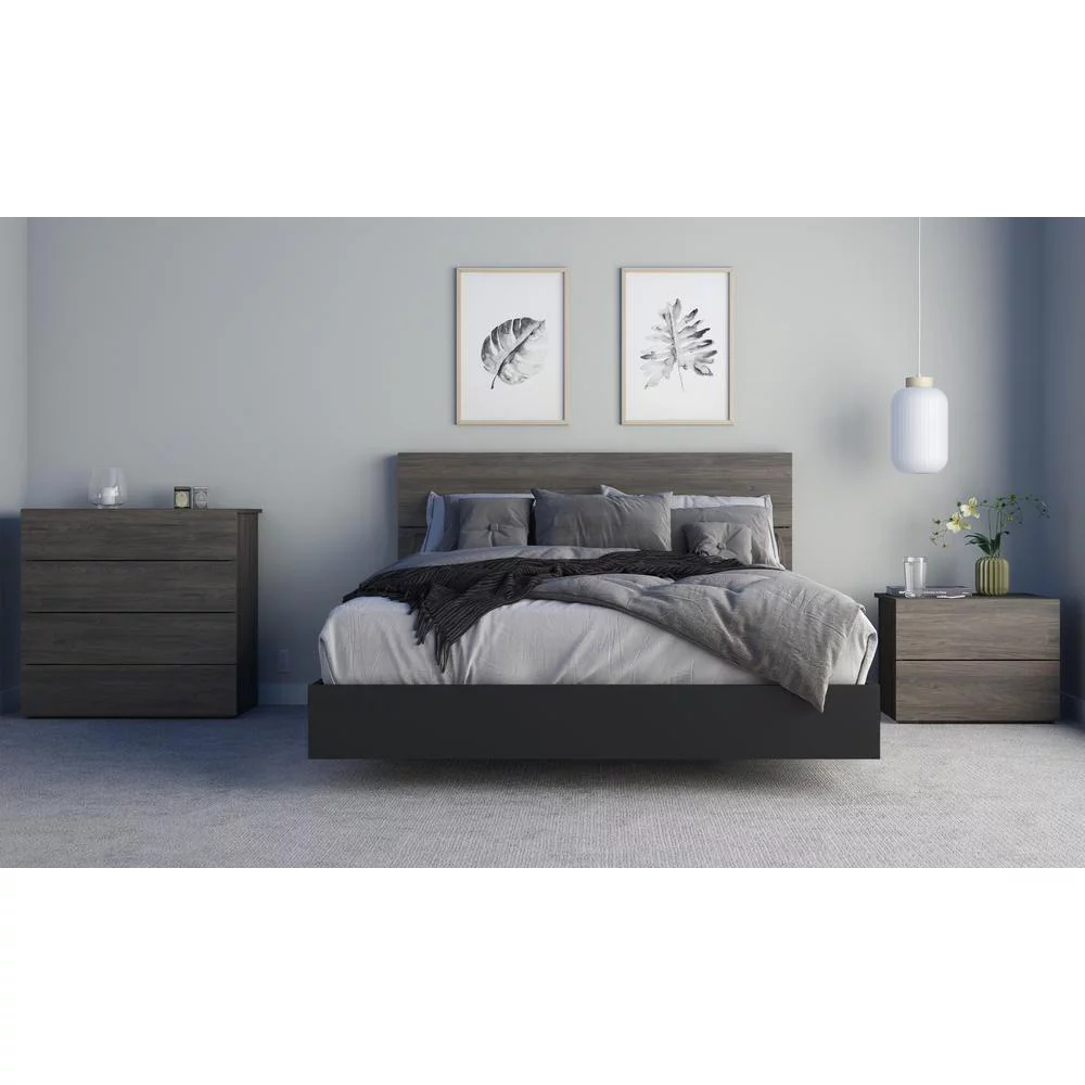 Apollo 4 Piece Queen Size Bedroom Set, Bark Grey and Black