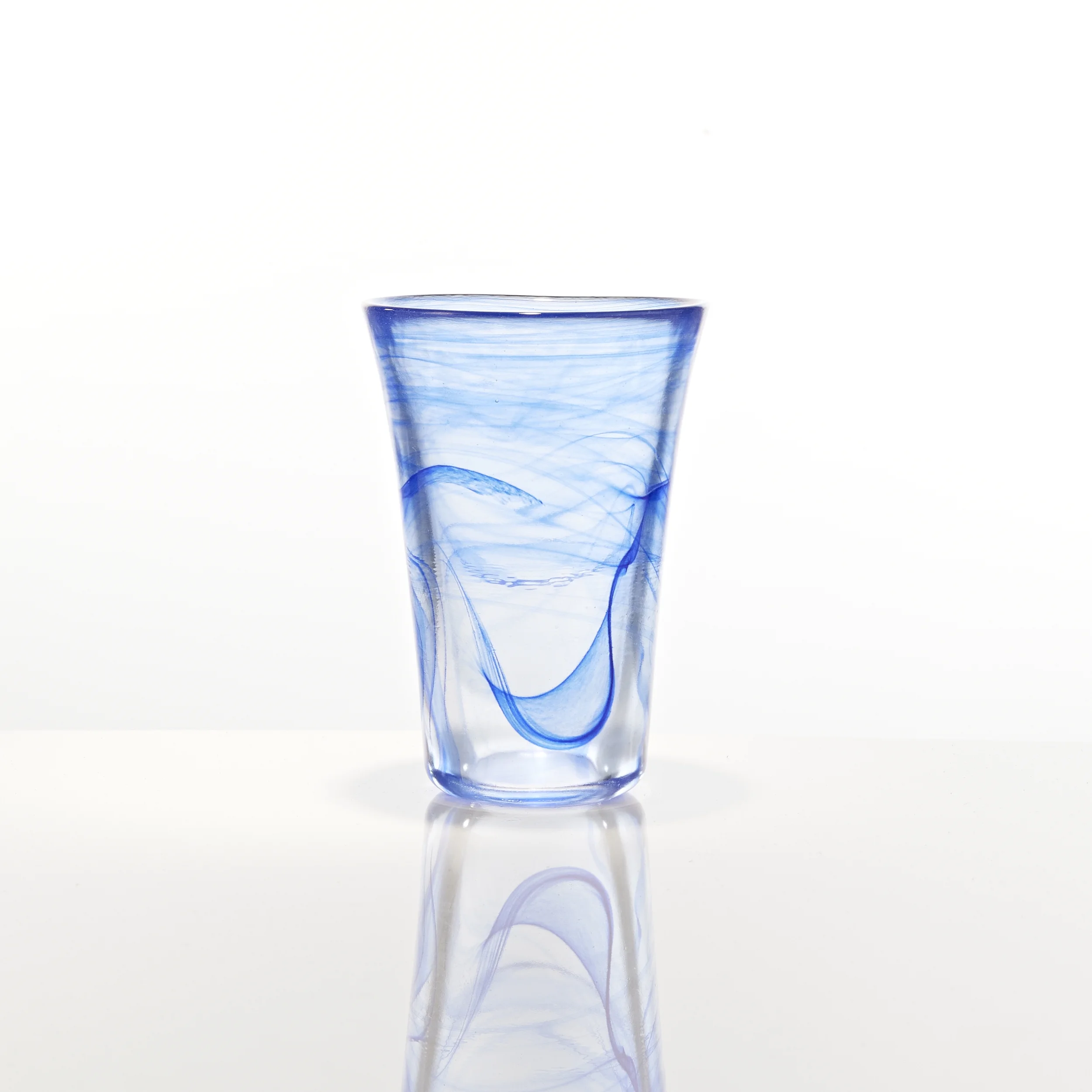 Burns Glass Euro Style Cloudy Blue Hi Ball - Beverage 12.5 oz Hand thrown thick and Unique (set of 2)