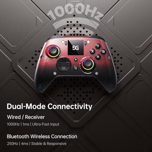 GUSGU G7 Wireless Gaming Controller with Interactive Screen, 1000Hz Polling Rate, Hall Joysticks & Triggers, 4 Programmable Buttons, Compatible with PC, Switch, PS4, iOS, Android, Gray