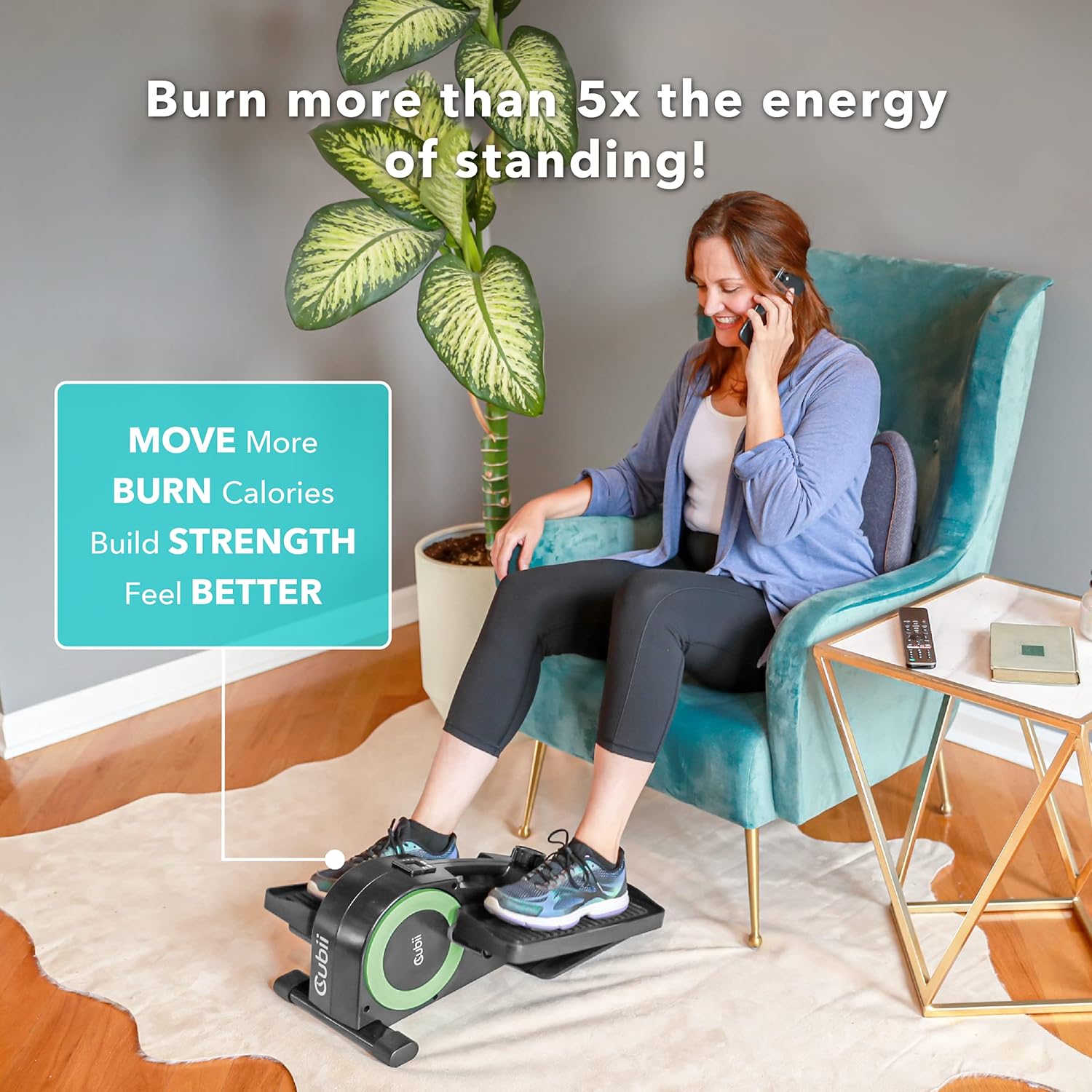 Cubii JR2 Seated Under Desk Elliptical for Home Workout, Floor Elliptical, Quiet & Lightweight Pedal Bike Exerciser with Adjustable Resistance, LCD Display, Mobile App