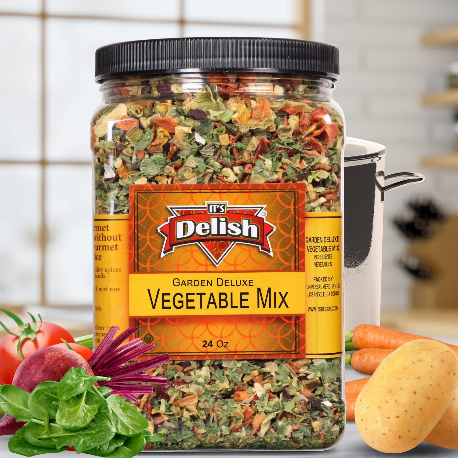 Garden Deluxe Vegetable Soup Mix by It’s Delish, 24 OZ Jumbo Container | 16 Natural Dehydrated Vegetables for Ramen Noodles, Soup Greens with Beets | Freeze Dried Veggie Blend | No MSG, Vegan, Kosher