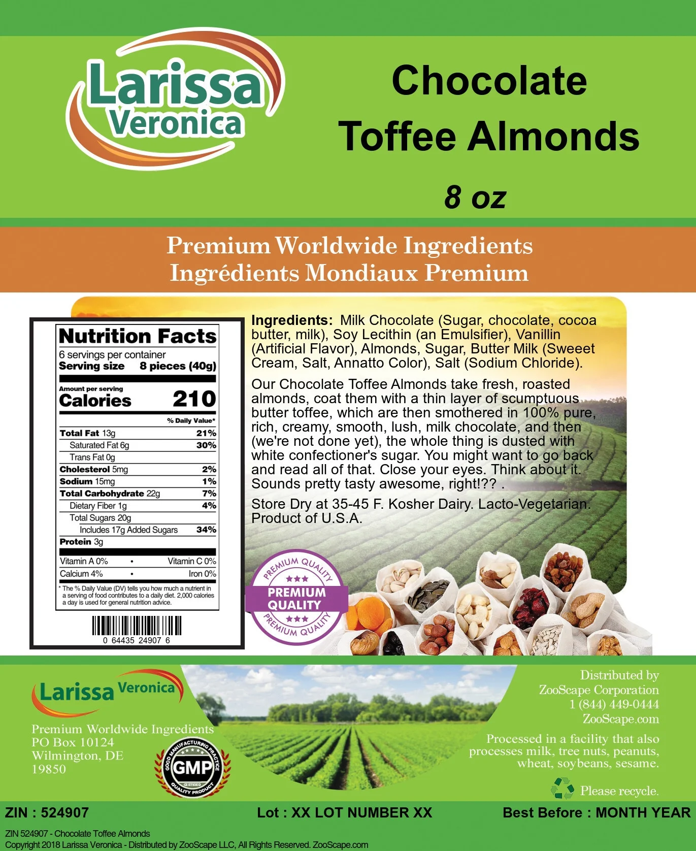 Larissa Veronica Chocolate Toffee Almonds, (8 oz, 2-Pack, Zin: 524907)