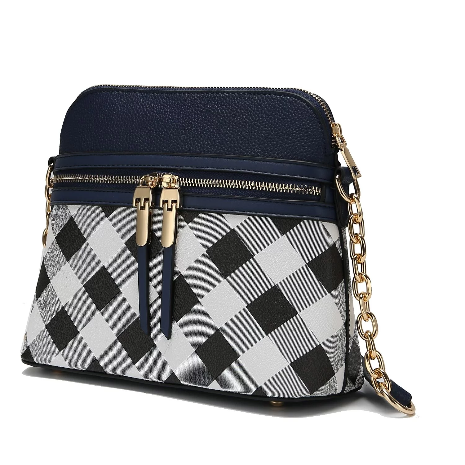 MKF Collection Suki Checkered Vegan Leather Women's Crossbody Handbag by Mia K. - Navy