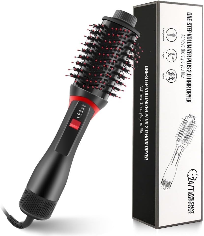 Hair Dryer Brush Blow Dryer Brush, Upgraded Plus 2.0 Hair Dryer and Hot Air Brush, 4-in-1 One Step Blow Dryer and Styler Volumizer with Negative Ion Ceramic Titanium Barrel Hair Dryer Straightener