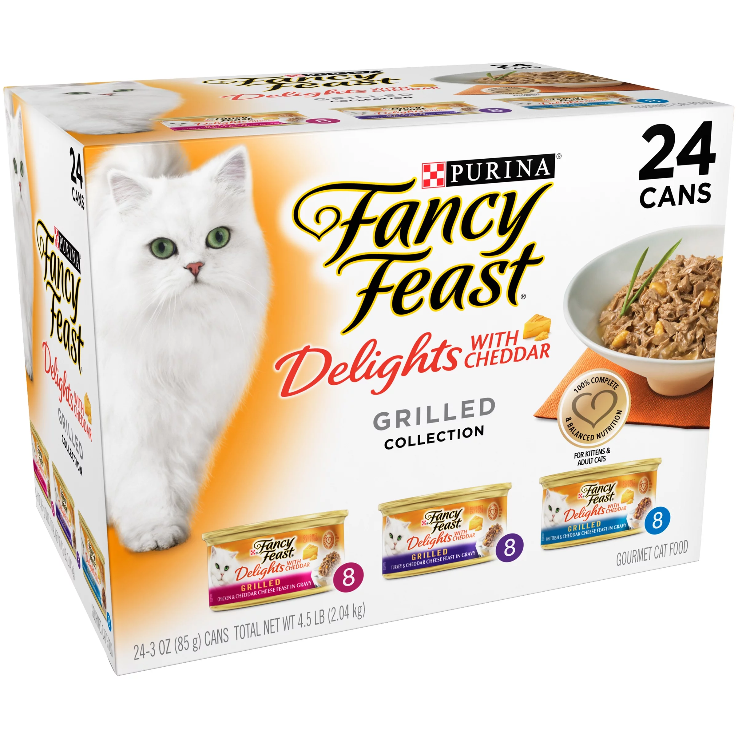 Purina Fancy Feast Delights with Cheddar Grilled Chicken, Turkey or Whitefish and Cheddar Cheese Feast in Wet Cat Food Gravy Variety Pack