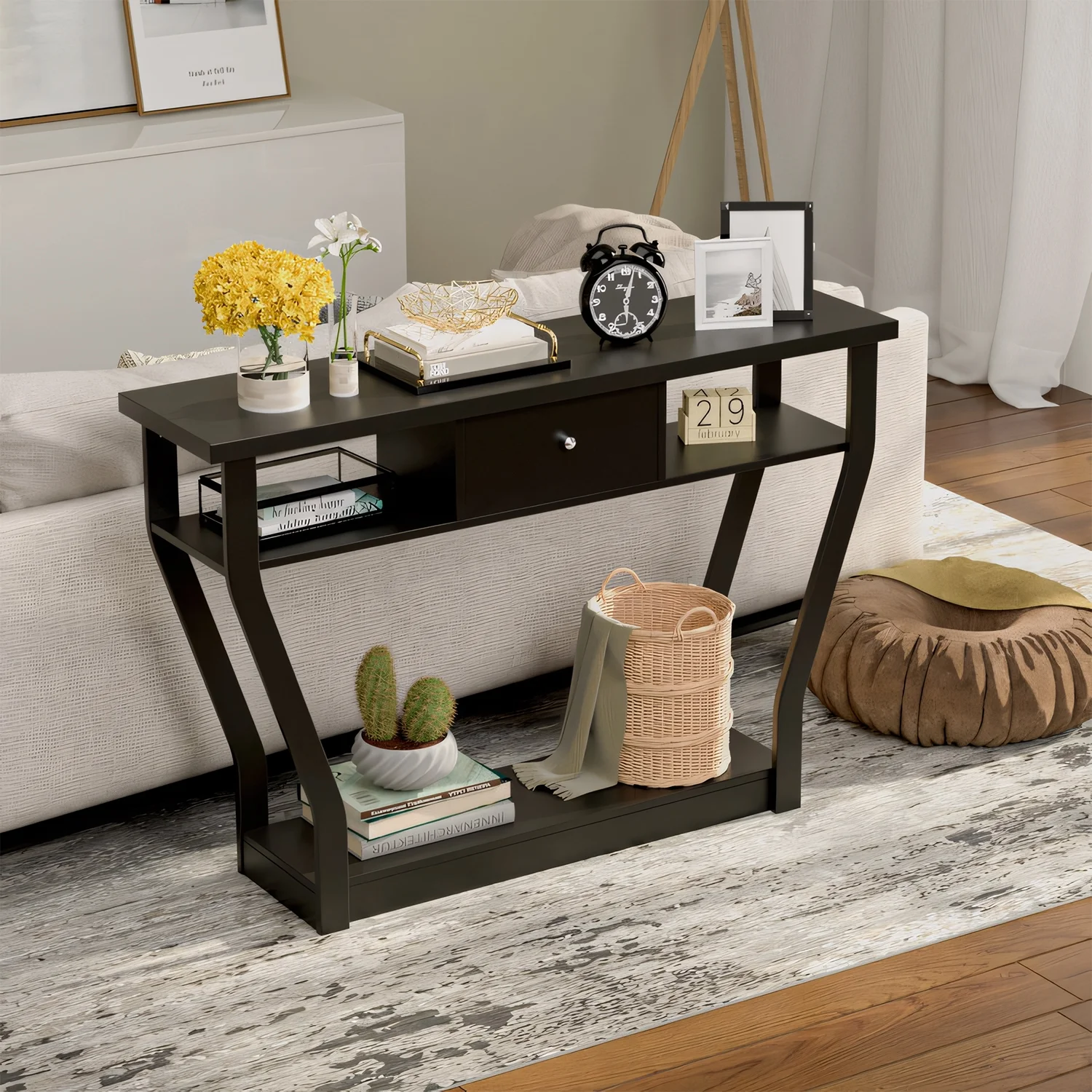 Dubbin Modern Sofa Accent Table with Drawer for Entryway and Hallway Black