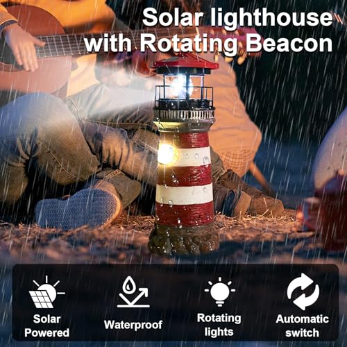 Solar Lighthouse - Rotating LED Waterproof Resin Outdoor Decor for Garden, Patio & Yard