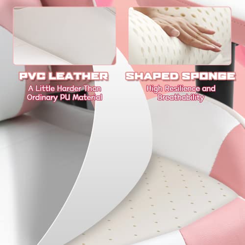 ECOTOUGE PC Massage Gaming Chair with Footrest Ergonomic Office Desk Chair Racing PU Leather Recliner Swivel Rocker with Headrest and Lumbar Pillow, Blue