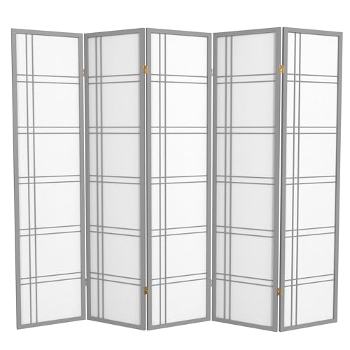 Red Lantern 6 ft. Tall Double Cross Shoji Screen-Grey-3 Panels Room Divider