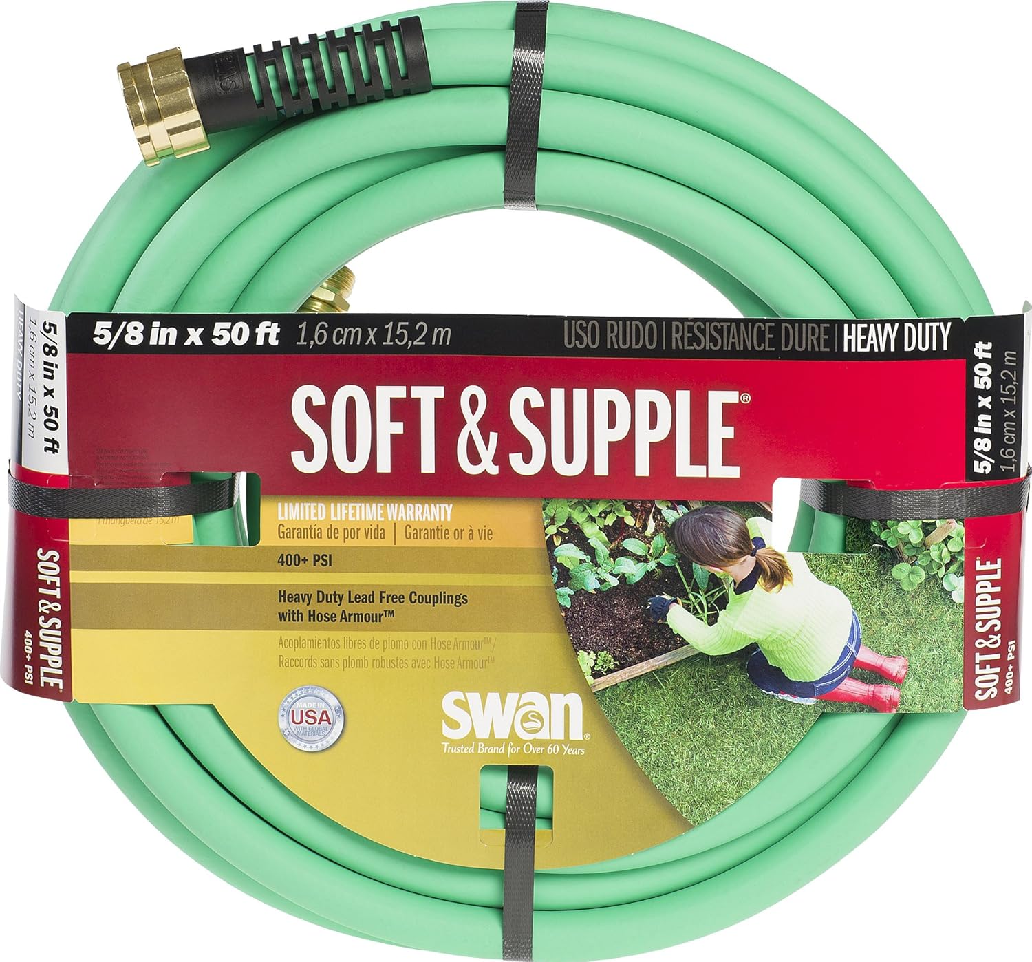 Swan Products SNSS58050 Soft & Supple Easy Coil Water Hose with Crush Proof Couplings 50' x 5/8