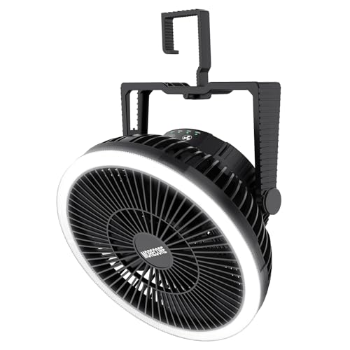 MORECORE Portable Camping Fan with LED Lantern, 24HRS Running 8inch Rechargeable Tent Fan, Powerful 3-Speed 180° Rotate with Hook, Quiet for Outdoor RV Travel Fishing Hurricane Emergency Power Outage