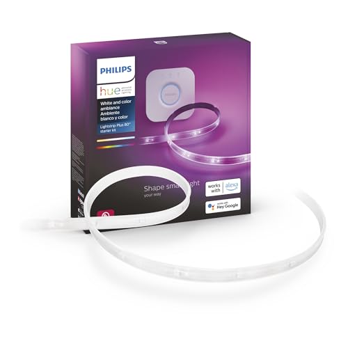 Philips Hue Lightstrip Starter Kit (6ft Light Strip, Base Plug, Hue Hub), Compatible with Alexa, Google Assistant, White