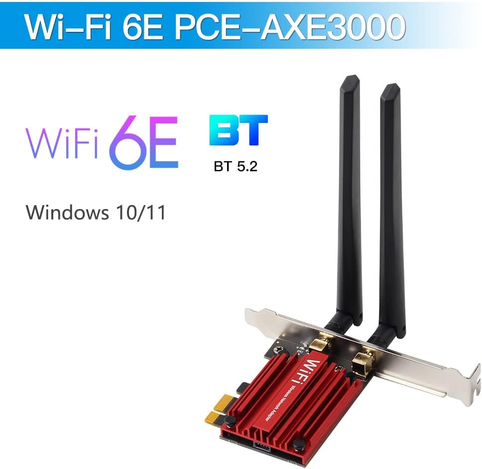 PCE-AXE3000 WiFi 6E PCI-E Gaming Card Tri-Band AX210 Desktop BT5.2 Wireless Adapter 5400Mbps WiFi 802.11AX 160MHZ AX210NGW PCIe Network Card Support PC Windows 10/11