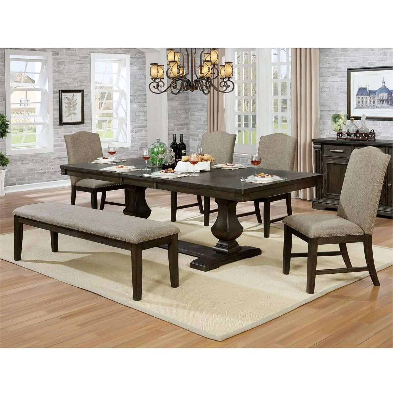 Furniture of America Lemieux Fabric Nailhead Side Chair in Espresso (Set of 2)