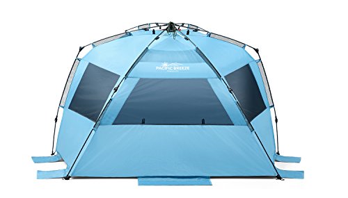 Pacific Breeze Easy Setup Beach Tent, SPF 50+ Pop Up Beach Tent Provides shelter from The Sun for 4+ People