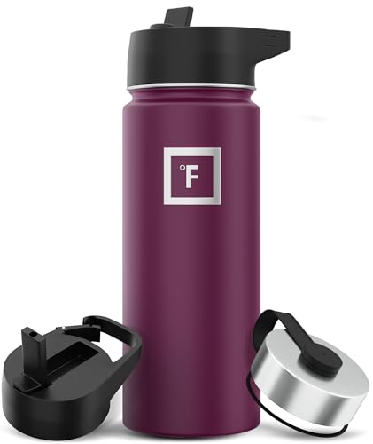 IRON °FLASK Camping & Hiking Hydration Flask with 3 Lids - Stainless Steel, Double Walled & Vacuum Insulated Water Bottle - Leak Proof & BPA Free (Midnight Black, Straw - 40 oz)