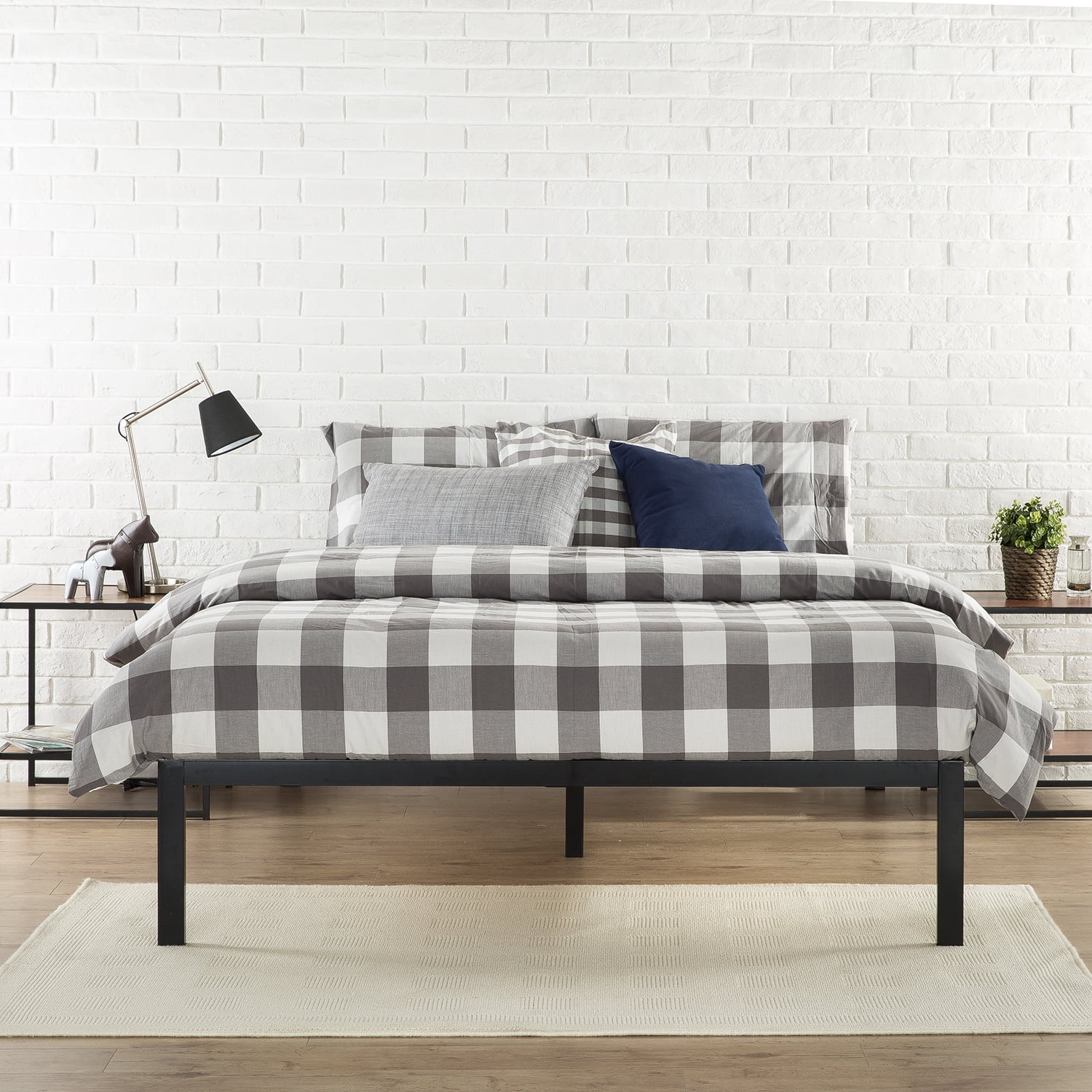 Modern Studio Platform 1500 Metal Bed Frame/Mattress Foundation, no Boxspring needed, Wooden Slat Support, Queen