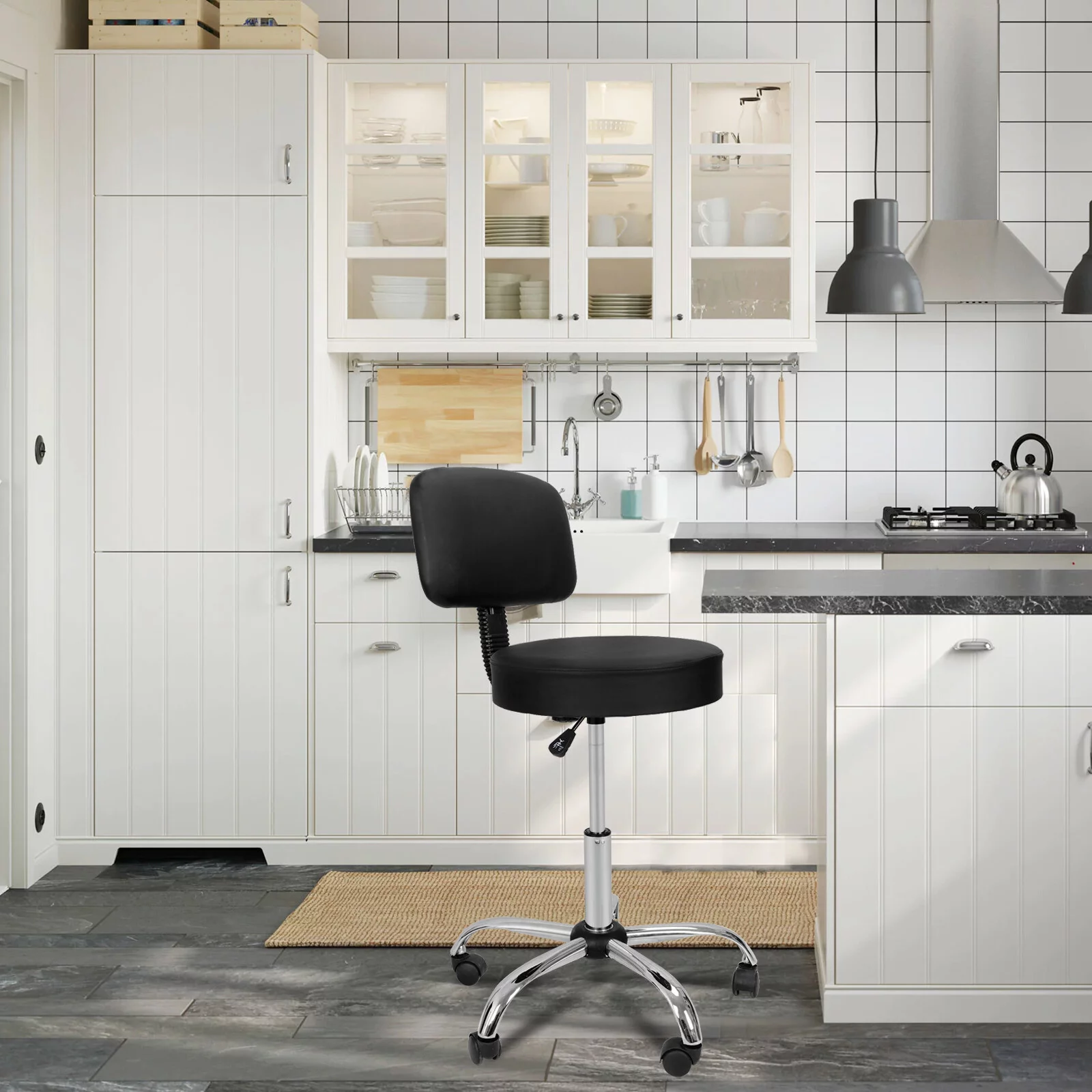 ZENSTYLE Swivel Medical Salon Massage Stool Rolling Chair W/Backrest Seat Dia. 15.74''