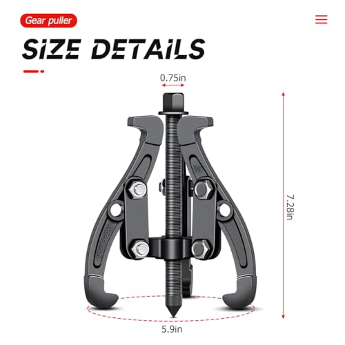 3 Jaw Inner Bearing Puller, Pilot Bearing Gear Puller for Auto with Reversible Jaws, Heavy Duty Gear Extractor Tool for Automotive Wheel, Pulling Kit for Motorcycle Car SUV (4 inch)