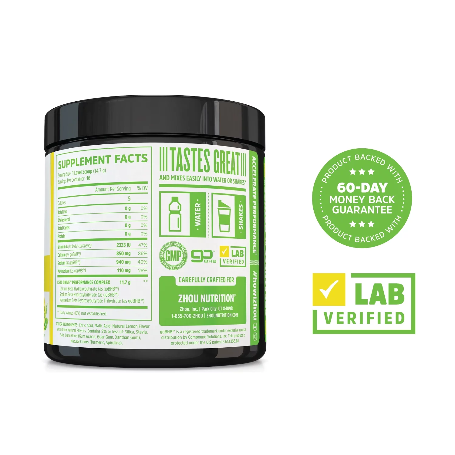 Zhou Keto Drive Exogenous Ketone Performance Complex | BHB Salts | Formulated for Ketosis, Energy and Focus | Matcha Lemonade | 16 Servings, 8.29 oz