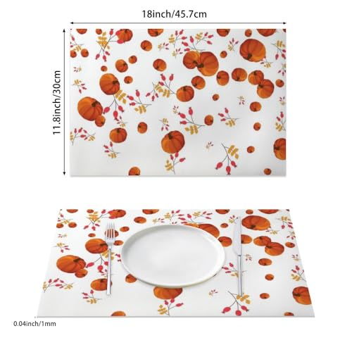 Faux Leather Placemat Mat Autumn Berry Design 12 X 18 Leather Place Mats Harvest Pumpkin Decor Wipe- Clean Placemat Heat Resistant Stainproof Placemats New Year Placemats Themes Party Pack of 6