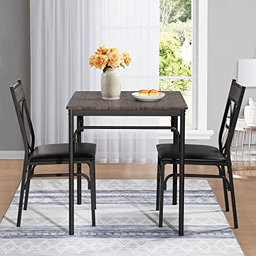 VECELO Kitchen Dining Room Table Set with 2 Chairs for Small Space, Apartment,Metal Steel Frame