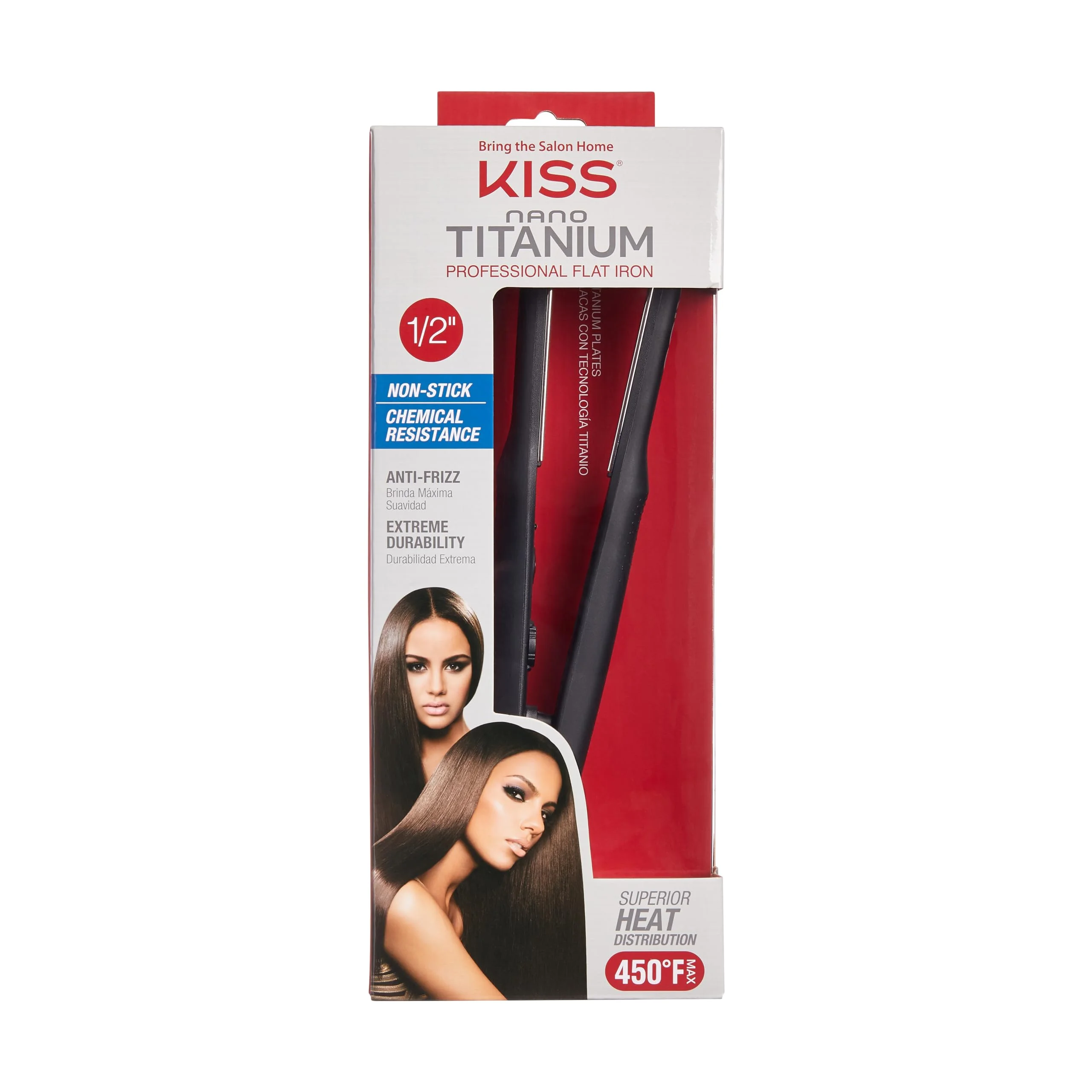 Kiss Nano Titanium Professional Flat Iron Hair Straightener & Styling Tool, 0.5