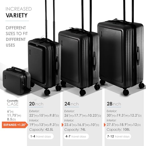 22 Inch Carry On Luggage 22x14x9 Airline Approved, Carry On Suitcase with Wheels, Hard-shell Carry-on Luggage, Durable Luggage Carry-On, Black Small Suitcase with Cosmetic Case
