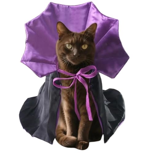 6-Piece Halloween Pet Cosplay Vampire Cloak Outfit for Dog Cat Kitten Puppy Pet Clothes(Purple)