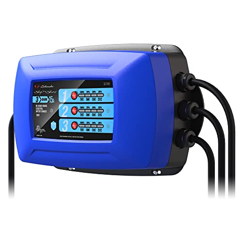 Schumacher Electric Ship 'n Shore Two-Bank On-Board Marine Battery Charger, SC1644, Fully Automatic, Sequential Charging, 15 Amps, 12 Volt, for Lithium, Standard, AGM, and Deep-Cycle Batteries