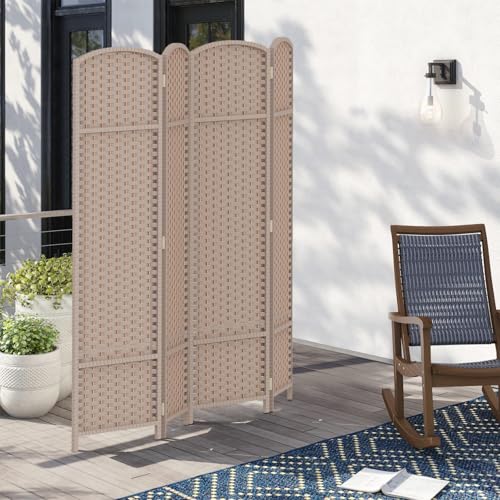 Room Divider 4 Panel Screen 5.6 Ft Tall Partition Room Dividers Brown Privacy Screens Folding Room Separation Free Standing Waterproof Wood Frame Wall Divider
