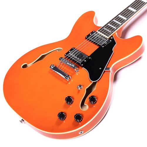 Redid Semi-Hollow Body Electric Guitar RD-100 Jazz Guitar with F-Hole,Maple neck,humbucker Pickups(Brown)