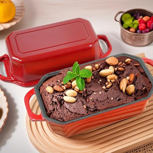 Bread Pan Cast Iron Loaf Pan with Lid Bread Loaf Pan 9x5 Inch Loaf Pan Enameled Cast Iron Sourdough Loaf Pan, DarkCyan