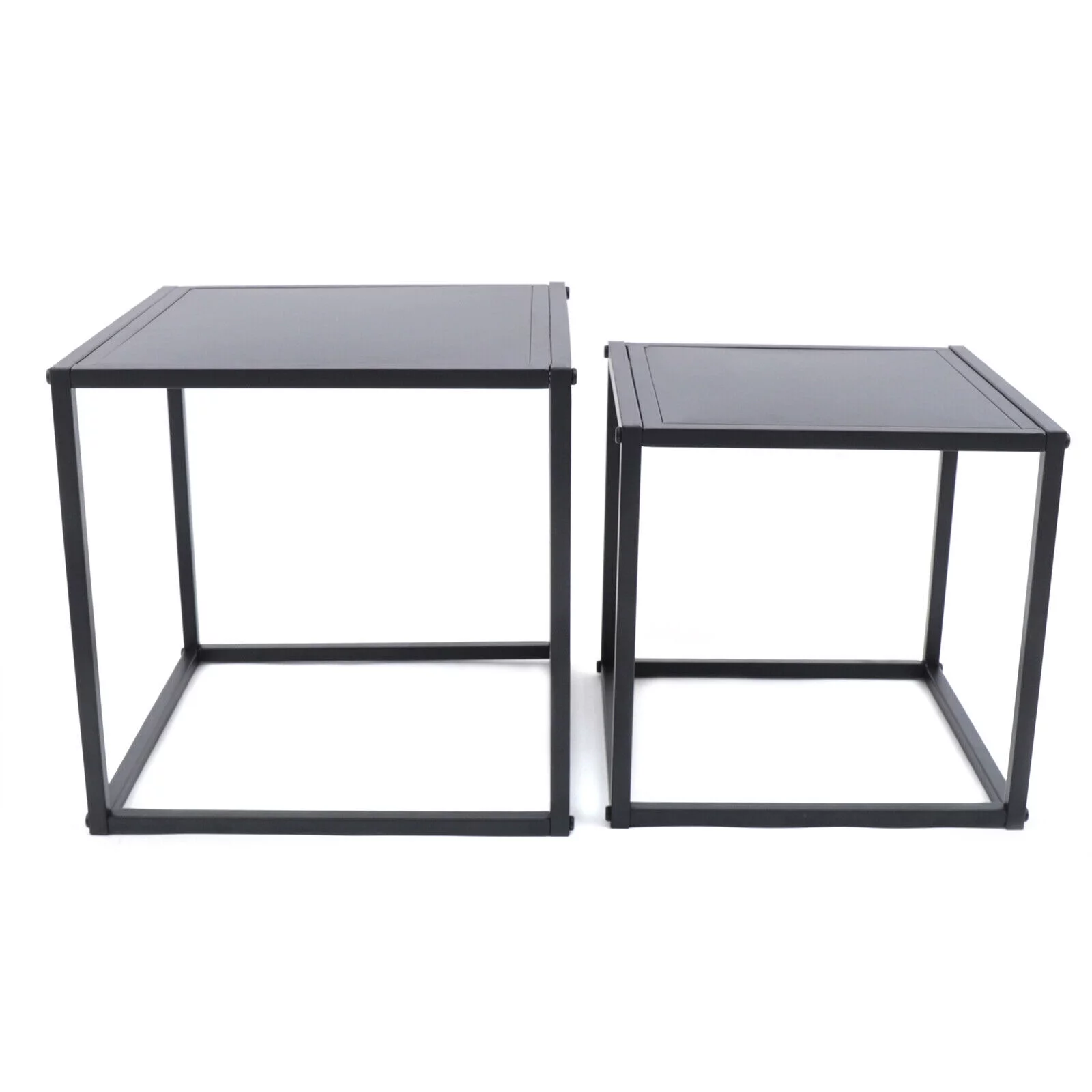 2Pcs Modern Square Metal Coffee Table Side Table End Table Matt Black Home Office