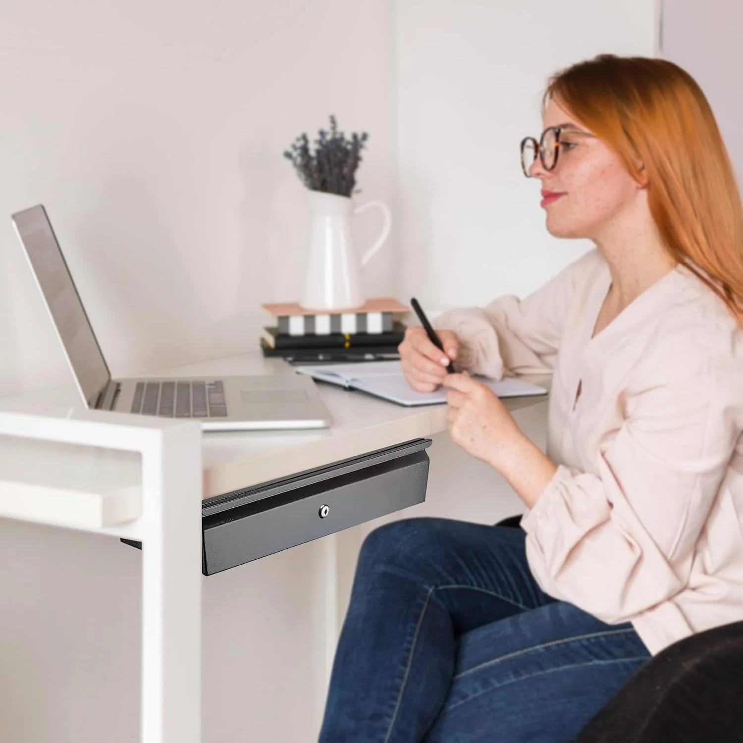 Steel Under Desk Drawer With Lock And Keys - Lockable And Attachable Under Table Shelf Mount For Additional Storage - Heavy Duty Sliding Drawers For Wooden Desks And Workstations