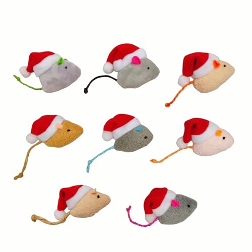 Christmas Catnip Mice Cat Toys – 8 Pack Plush Mice with Santa Hats, Colorful Catnip-Filled Mouse Toys for Indoor Cats and Kittens