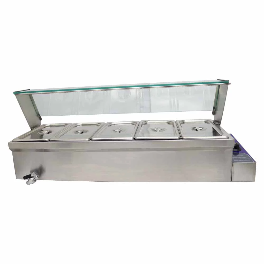 TECHTONGDA Electric Commercial Bain-marie Buffet Food Warmer Steam Table with Glass Guard 5-Pan 6