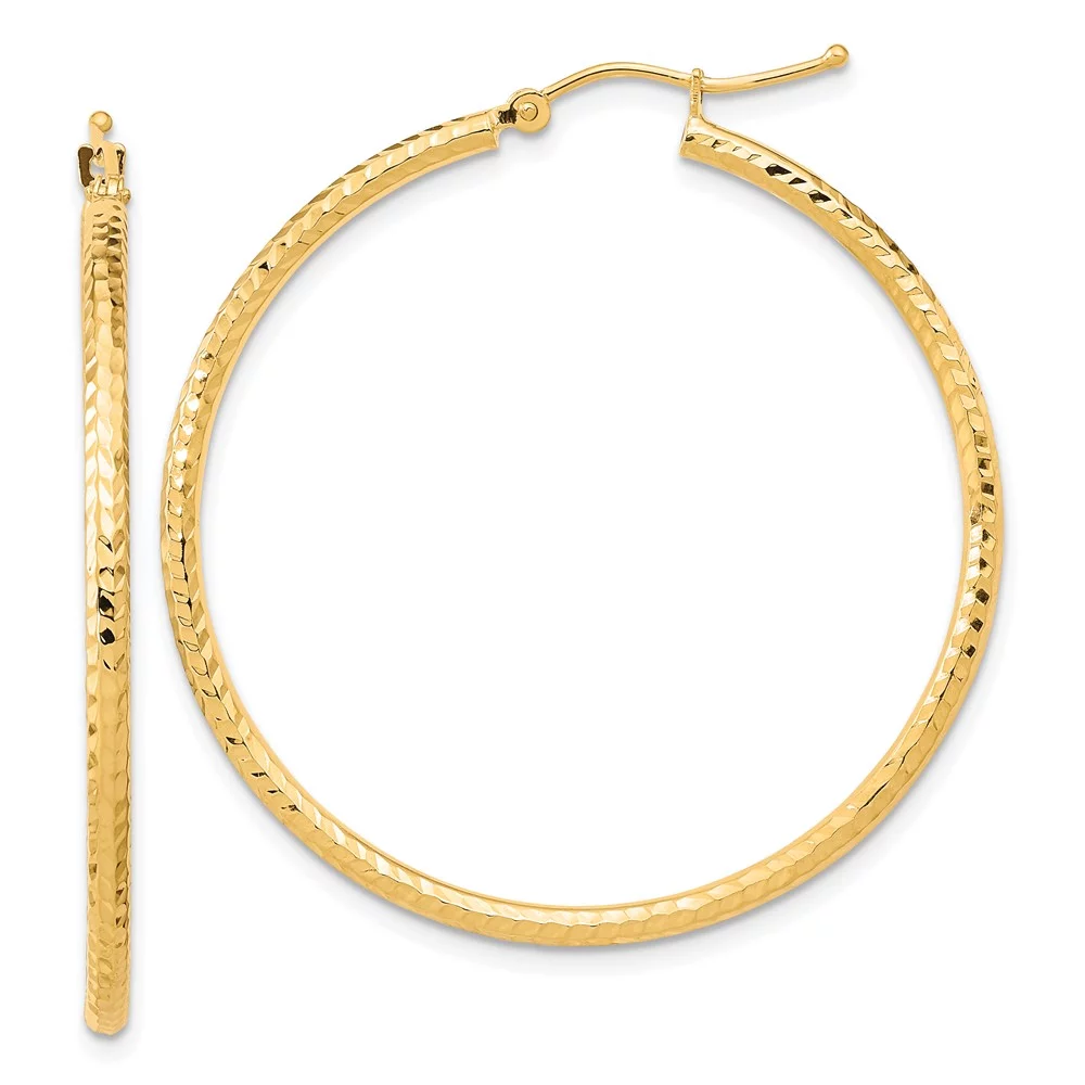 Primal Gold 10 Karat Yellow Gold Diamond-cut 2mm Round Tube Hoop Earrings
