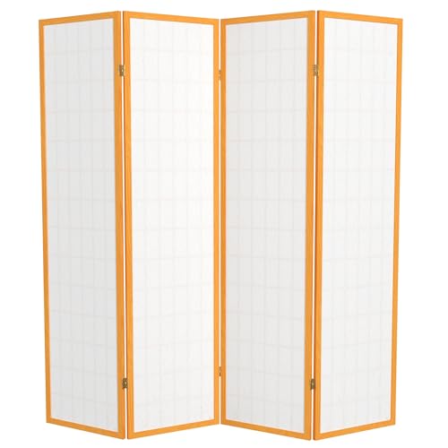Red Lantern 6 ft. Tall Window Pane Shoji Screen-Natural-4 Panels Room Divider
