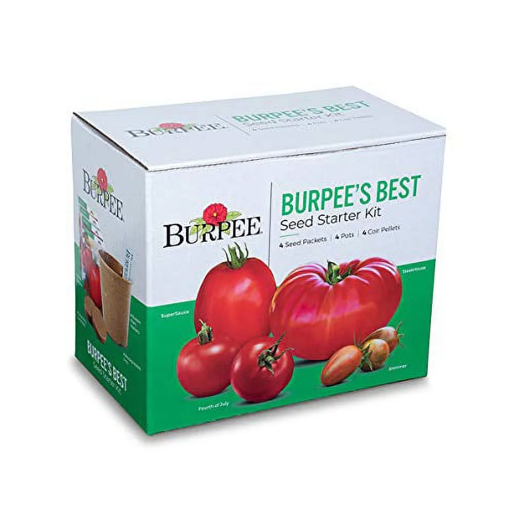 Burpee Best Starter Kit | SuperSauce, Fourth of July, Shimmer & Steakhouse | 4 Tomato Seed Packets, 4 Pots, 4 Coir Pellets & 4 Plant Markers