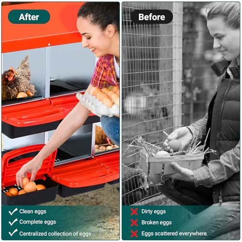 Chicken Nesting Box, 10 Hole 2 Layer Hen Nest Box with Legs, Roll Away Eggs Laying Boxes,Cleanable Pull Out Hen Roosting Boxes