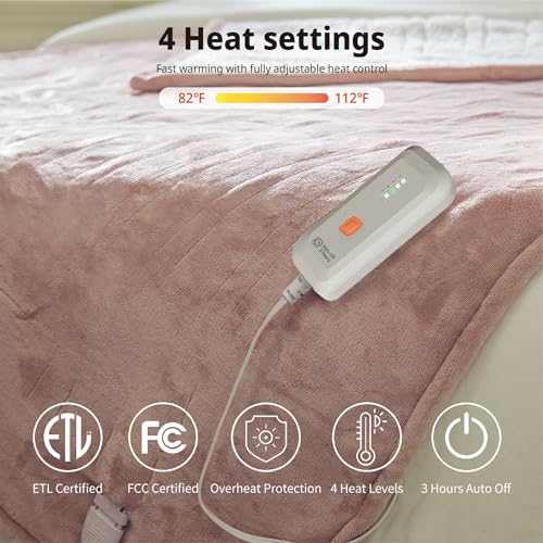 GOTCOZY Heated Blanket Electric Throw 50''X60''- Soft Silky Plush Electric Blanket with 4 Heating Level & 3 Hour Auto Off Heating Blanket, ETL Certified Machine Washable (Grey)