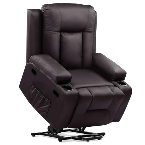 COMHOMA Power Lift Recliner Chair for Elderly and Adults Electric PU Leather Recliners Electric Sofa Chair with Massage & Heat, Cup Holders, Side Pockets (Brown)