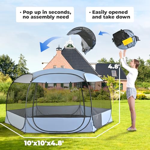 EighteenTek XLarge Popup Portable Dog Houses, 5.3'x4'H Assembly-Free Gazebo-Style Dog Cot Cat Playpen Screen Pet Tent Sun Shade Shelter Dog Bed with Canopy for Outdoor, Anti-Bugs with Leakproof Bottom