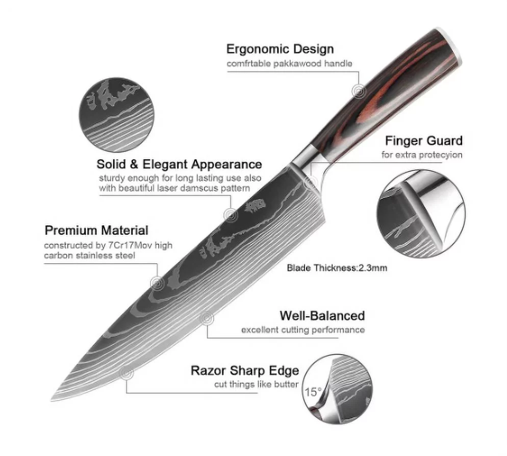 Premium Japanese Chef Knife Set: Laser Damascus Precision and Versatility, Ultimate Kitchen Knife Collection 1-10 Pcs Set with Santoku, Cleaver Chopping Sharp