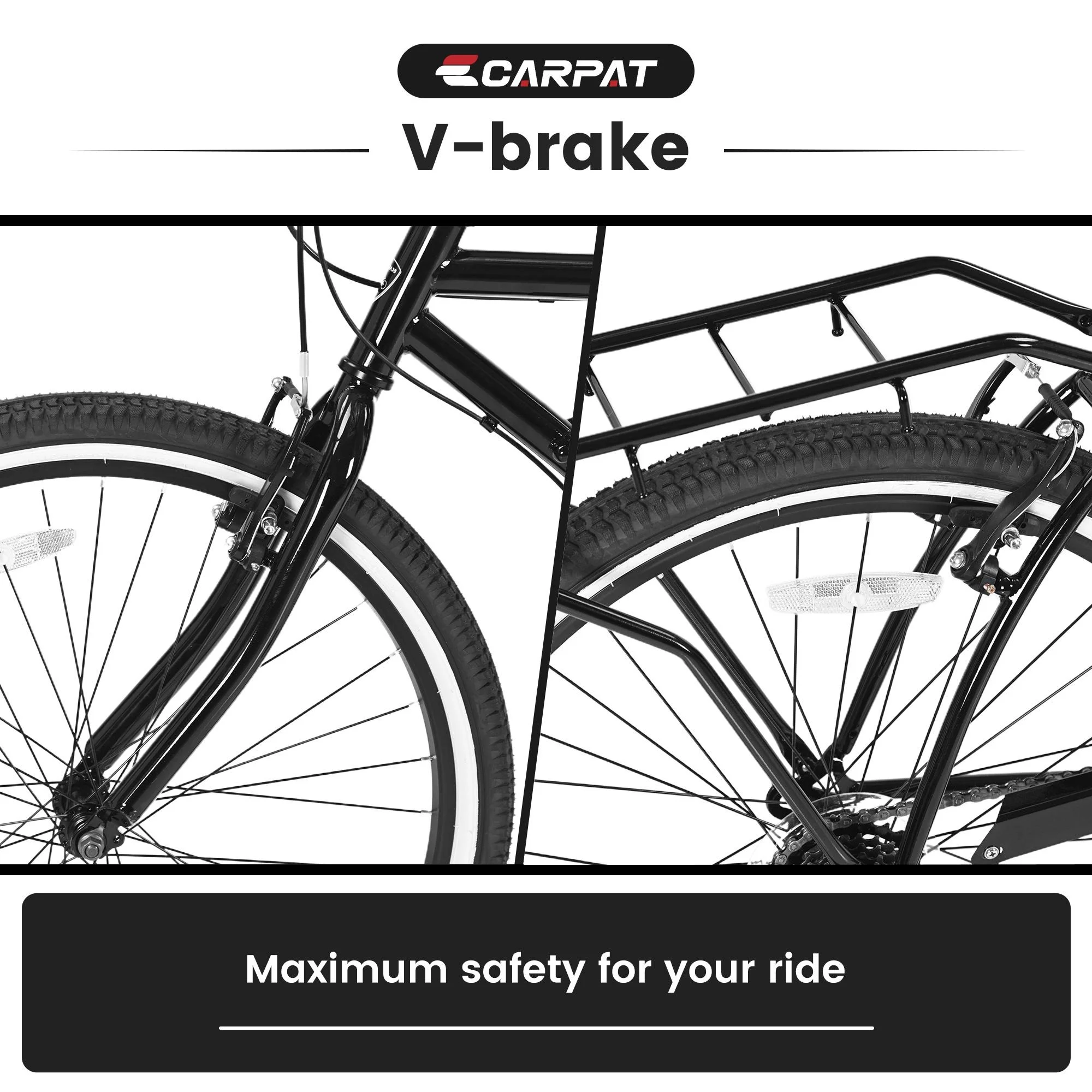 26-inch Bicycle with 7 Speeds, SEGMART Upgrade Adult Bike with Adjustable Beach Seat, Lightweight Steel Beach Cruiser Bike with Rear Cargo Rack, Black