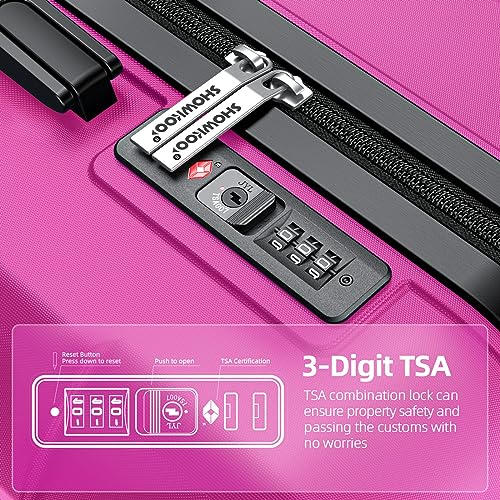SHOWKOO Luggage Sets Expandable PC+ABS Durable Suitcase Double Wheels TSA Lock Black