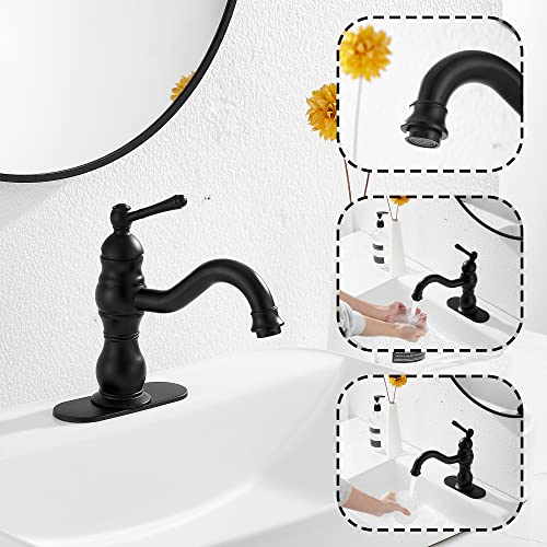 GGStudy 360° Swivel Antique Brass Bathroom Vessel Sink Faucet Single Handle One Hole Matching with Pop Up Drain