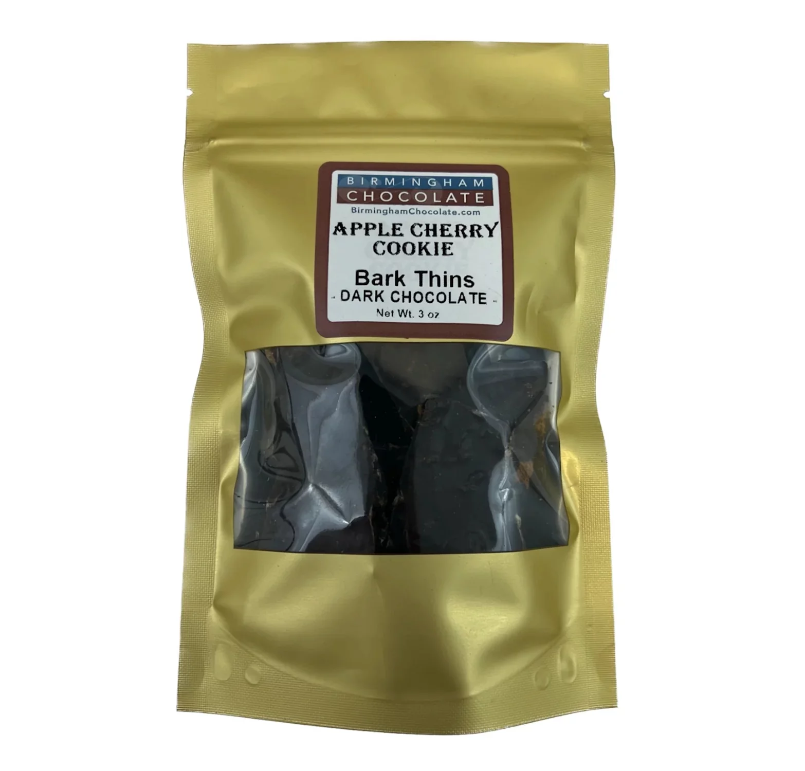 Birmingham Chocolate Bark Thins, 6 Pouches, 18oz - Michigan Cherry, Apple - Gourmet, Natural, Kosher, Artisan - Great for Birthdays, Holidays, Gifts for Kids, 18oz