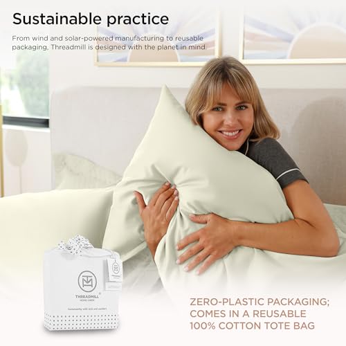 Threadmill 100% American Supima Cotton Sheets, Queen Sheet Set 1000 Thread Count Luxury 4 PC Luxury Bedding Set, Hotel Quality Sateen Weave, Hotel White Sheets with Elasticized Deep Pocket